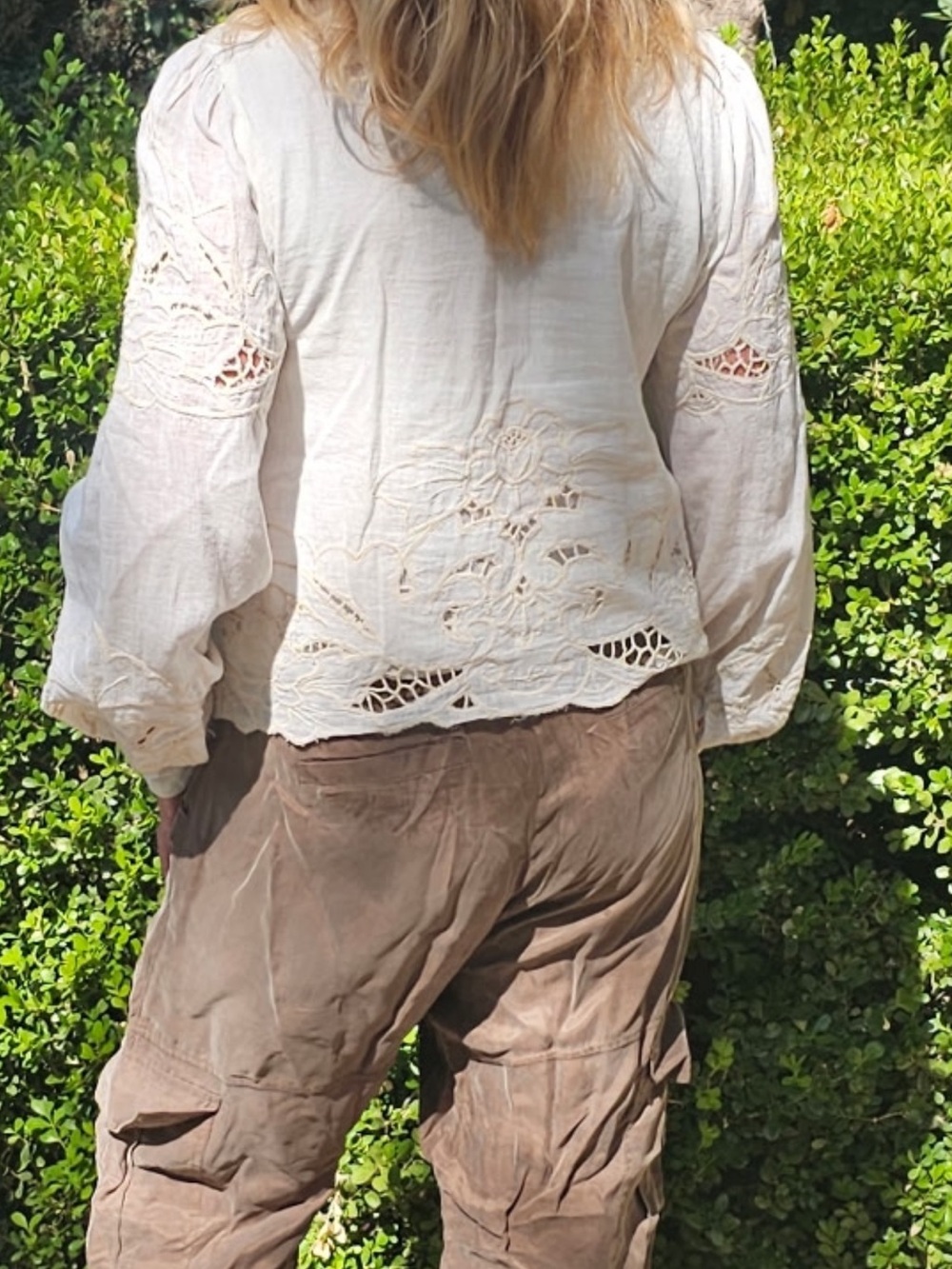Anthropologie Cream Crochet-Trim Boho Blouse